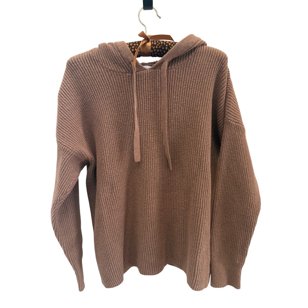 Calvin Klein Womens Ribbed Knit Hoodie Sweater Brown Taupe Size Small S Relaxed